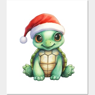 Green Sea Turtle in Santa Hat Posters and Art